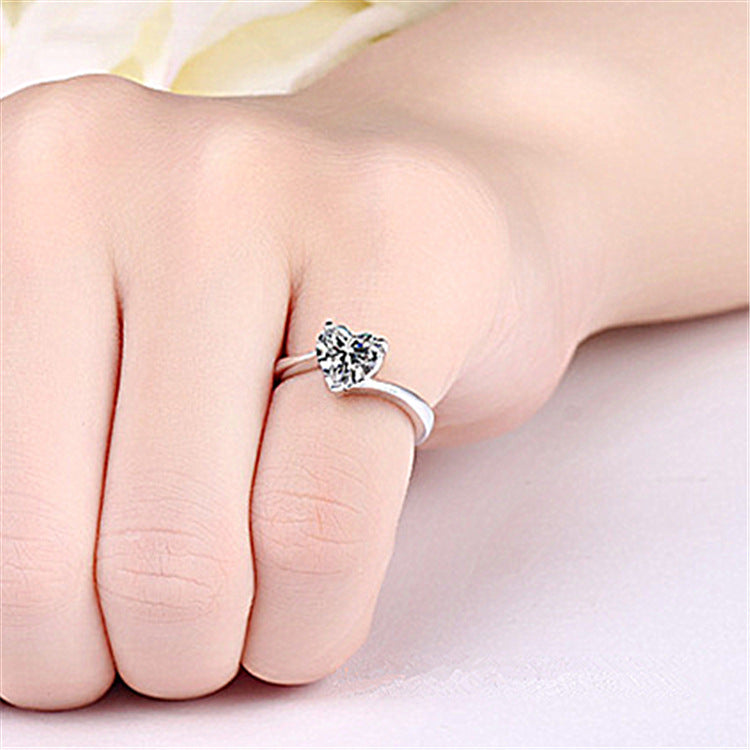 Zircon Paveset Open-heart Diamond Ring For Women