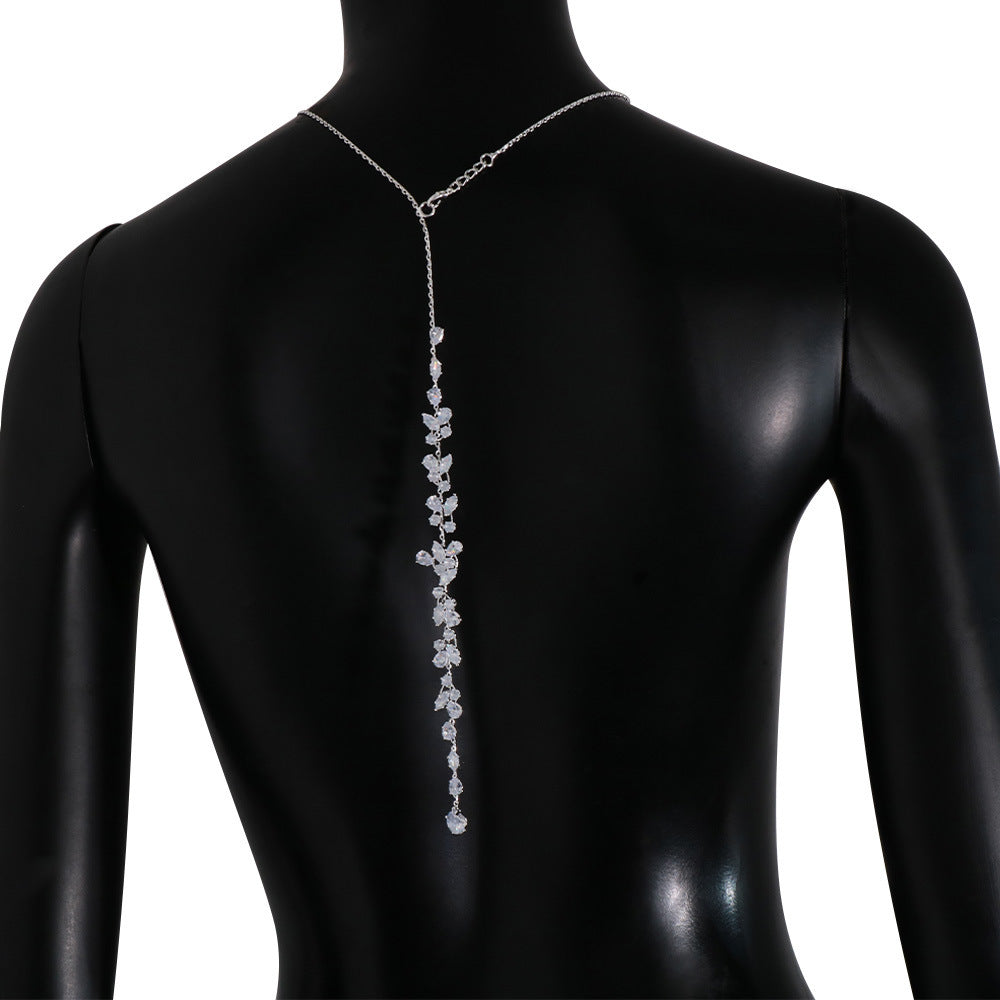 Sexy Body Chains Simple Leaf Zircon Back Necklace