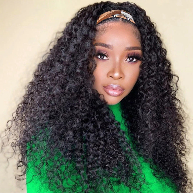 Women's Natural Curly Wig Bandage Headgear