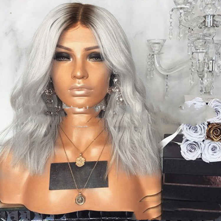Manufacturer European And American Women's Black And Gray Mixed Color Mid-Point Wigs, Long Hair, Micro-Volume Curly Wigs, Wigs