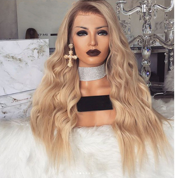 Foreign Trade Dyed Wigs, Ladies Mid-length Curly Hair, European And American Fashion Hair Black Golden Yellow Gradient Chemical Fiber Wig