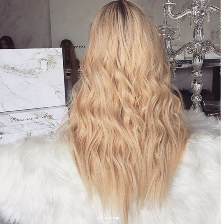 Foreign Trade Dyed Wigs, Ladies Mid-length Curly Hair, European And American Fashion Hair Black Golden Yellow Gradient Chemical Fiber Wig
