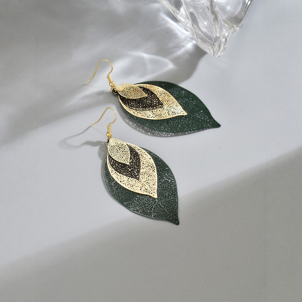 Cross-border TEMU Bestseller Retro Hollow-Out Leaf Ear Hooks
