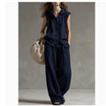 Sleeveless Loose Casual Hooded Top High-Waist Wide-Leg Pants Set