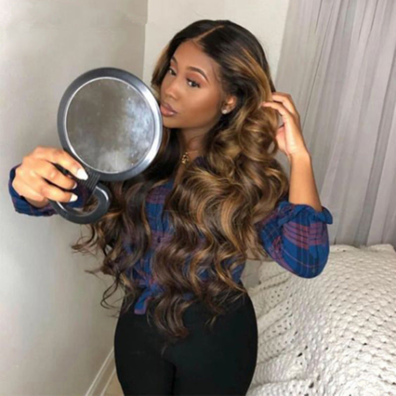 Wig Medium Dyed Gradient Gold Long Roll Synthetic Wigs