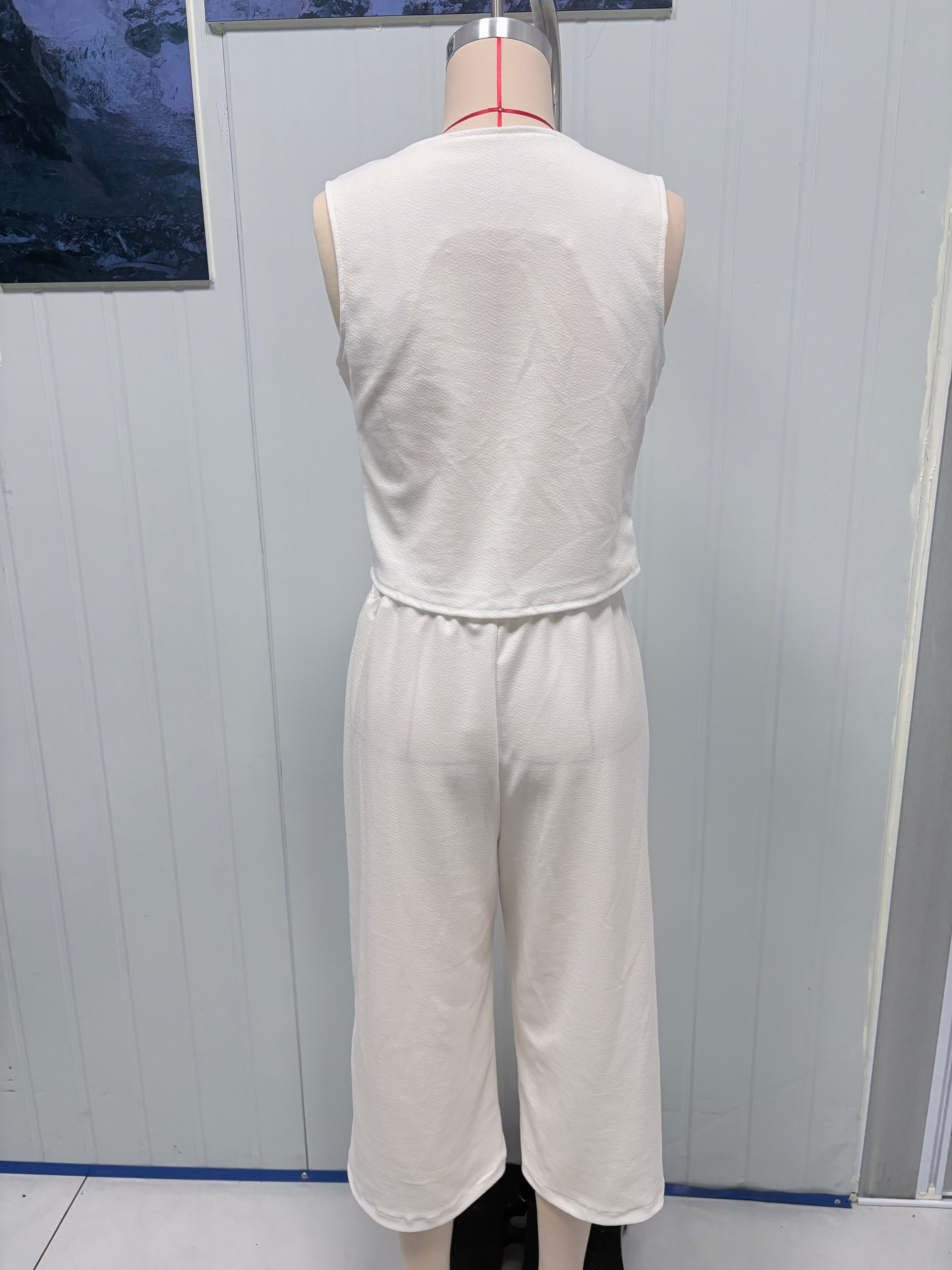 Casual Sleeveless Halter Neck 2 Piece Wide Leg Pants Outfit