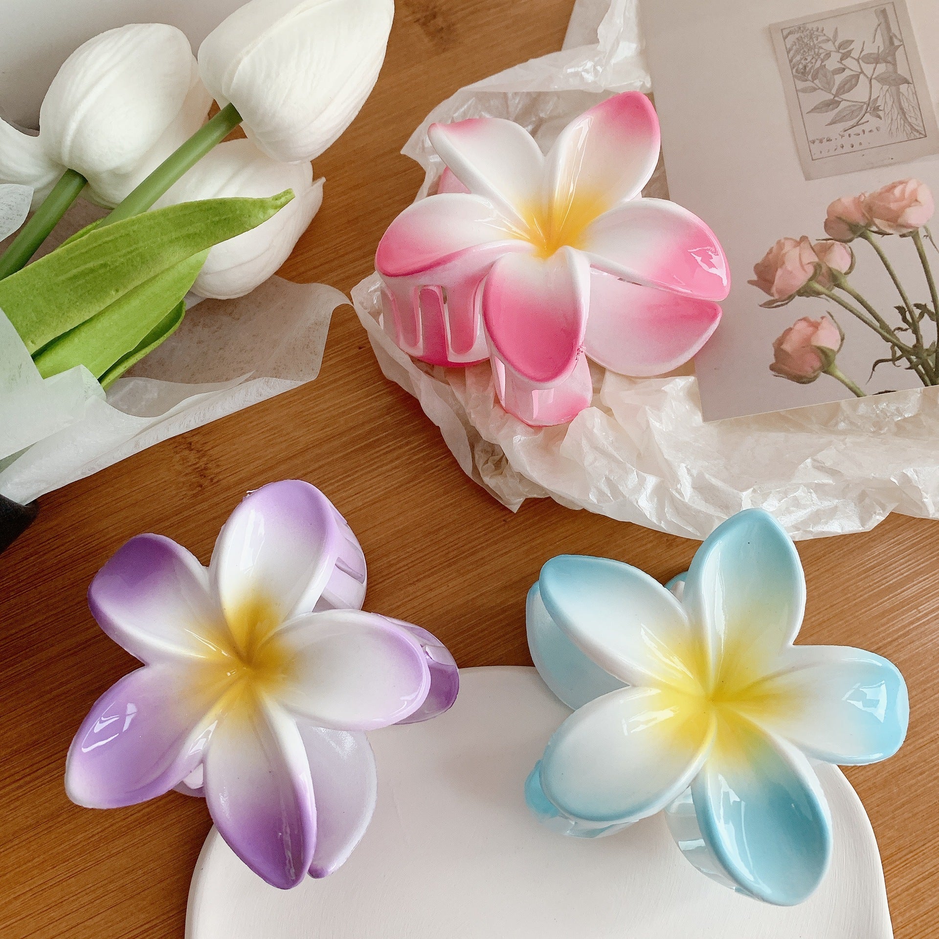 Muweordy Plumeria Hair Clips Flower Hair Clip Trendy Hair Claw Clip Popular Hair Catch Korean Hair Accessories For Women