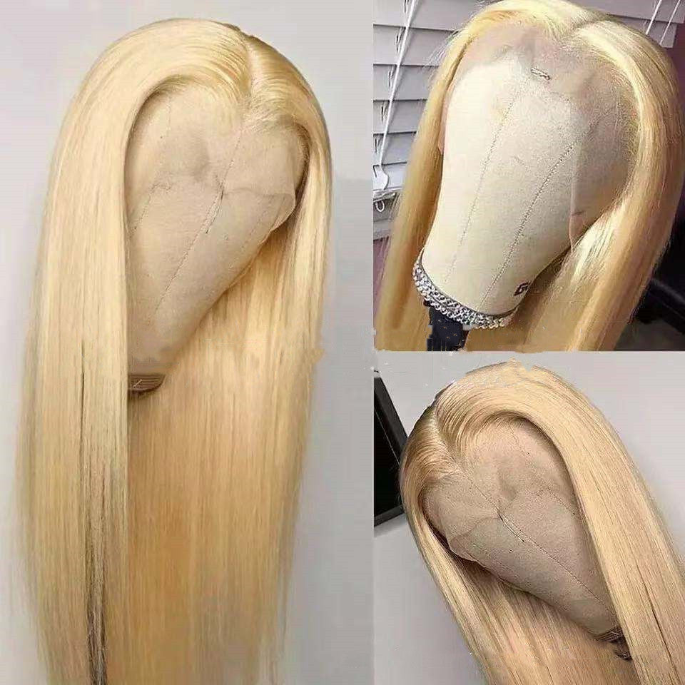 Medium Long Straight Hair Dyed Headgear Golden Synthetic Wigs