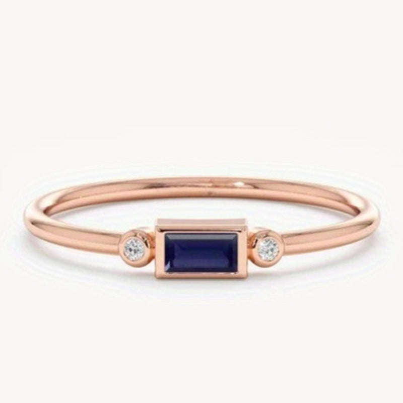 Retro Square Color Gemstone Zircon Ring For Women, Instagrammable, European And American Style