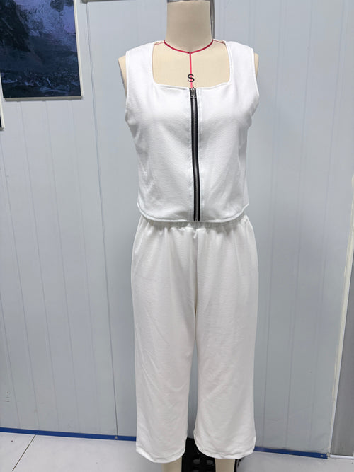 Casual Sleeveless Halter Neck 2 Piece Wide Leg Pants Outfit