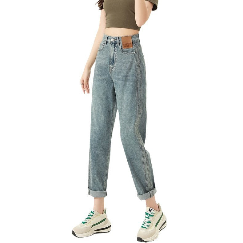 High Waist Straight Harem Jeans Women