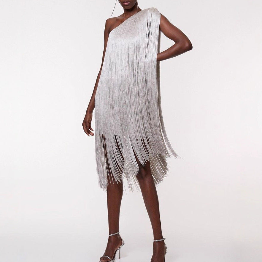 Sleek And Playful Tassel Skirt Party Dress