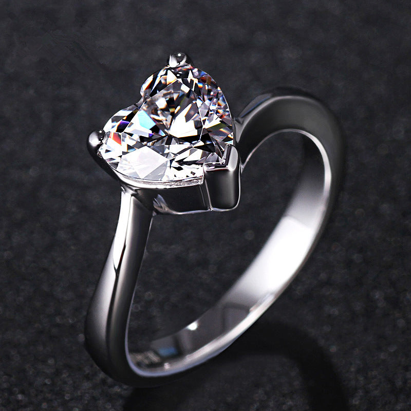 Zircon Paveset Open-heart Diamond Ring For Women