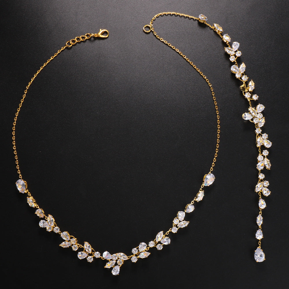 Sexy Body Chains Simple Leaf Zircon Back Necklace
