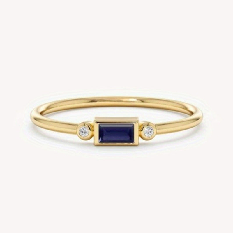 Retro Square Color Gemstone Zircon Ring For Women, Instagrammable, European And American Style
